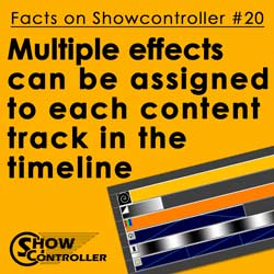 Multiple effects can be assigned to each content track in the timeline