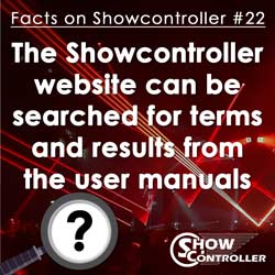 The Showcontroller website can be searched for terms and results from the user manuals will show