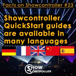 Showcontroller QuickStart guides are available in many languages (EN, FR, ES, CN)
